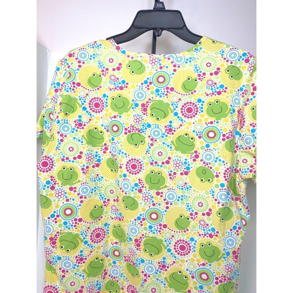 Dickies Smiling Frogs Geometric Polka Dots Yellow Small Scrub Top - Picture 8 of 10
